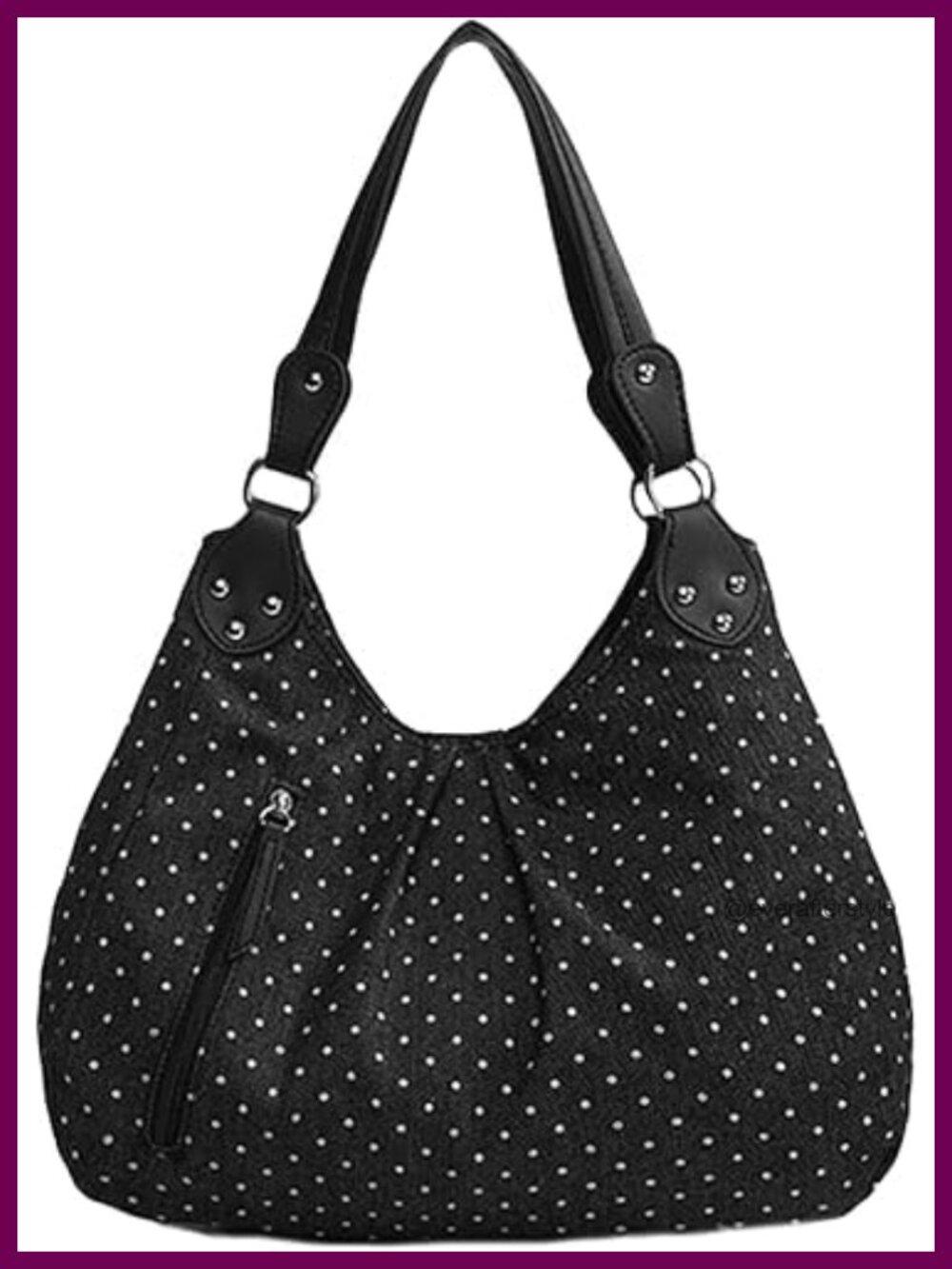 Slouchy Hobo Shoulder Bag Studded Polka Dot Large Tote Y2K Retro Handbag